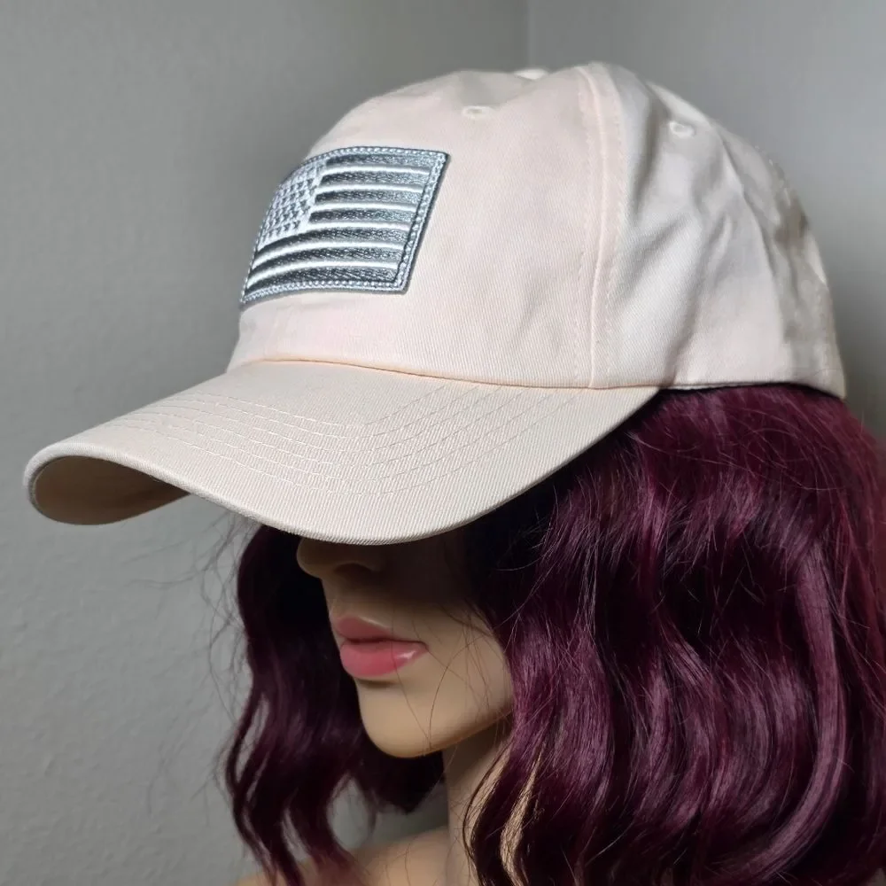 ☔️🔹️NWT Cream Embroidered American Flag Adjustable Unisex Hat